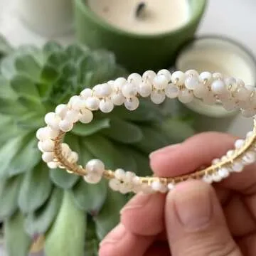 Handcrafted Natural Freshwater Baroque Pearl Bracelet,Winding Design,Opening Adjustable,14k Gold Plated Material (White Butterfly Shell)