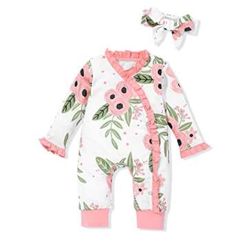 Newborn Baby Girl Clothes Floral Cute Romper Onesies Jumpsuit One Piece Footless 2Pcs Baby Girl Outf...