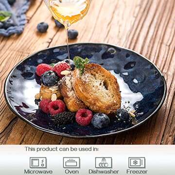 vicrays Ceramic Dessert Salad Plates, 8 Inch, Set of 6, Round, Microwave, Oven, and Dishwasher Safe, Scratch Resistant, Porcelain Fluted Suitable for Snacks, Appetizer, Home, Restaurant (Blue)