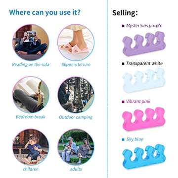SUNFATT Toe Separators for Women,Toe Spacers for Women,Repeatable Washable Toe Separators,Toe Separators for Nail Polish Application,Soft Gel Pedicure Tools.