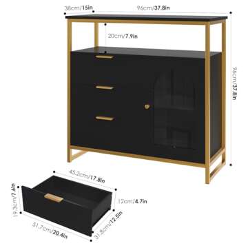 FACBOTALL Buffet Cabinet with Glass Door, Modern Industrial Buffet Sideboard, Kitchen Coffee Bar Cab...