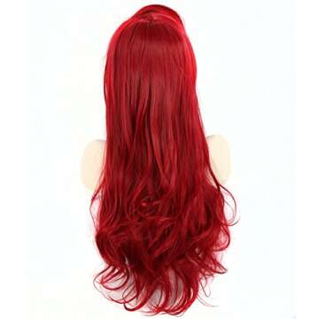 Anogol Hair Cap+Bright Red Wig for Women, Princess Wigs Red Wavy Wigs for Women Costume Wigs Cosplay Party Wigs, Peluca Roja Peluca De Princesa Red Long Wig for Halloween Party Princess Outfit
