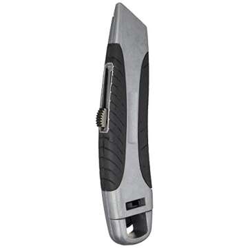 Amazon Basics Soft Grip Retractable Utility Knife with 3 Blades, Black/Silver