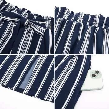 GRACE KARIN Summer Pants for Women Casual Pants High Waisted Adjustable Tie Front Business Work Trousers with Pockets Stripe Navy M