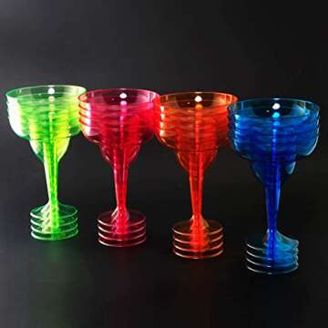 supernal 36pcs Plastic Margarita Glasses,12oz Neon Disposable Cocktail Cups, Colorful Mexican Theme Party Decorations for Carnivals, Dia De Muertos, Green, Blue, Pink, Orange