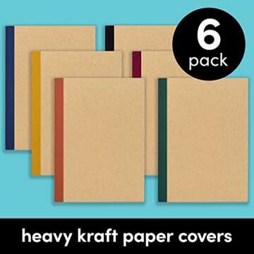 PAPERAGE 6-Pack Composition Notebook Journals, 120 Pages, Kraft Cover with Jewel Tone Spines, College Ruled Lined Paper, Small Size (8 in x 5.75 in) – For Home, Office or School Supplies