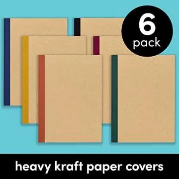 PAPERAGE 6-Pack Composition Notebook Journals, 120 Pages, Kraft Cover with Jewel Tone Spines, College Ruled Lined Paper, Small Size (8 in x 5.75 in) – For Home, Office or School Supplies