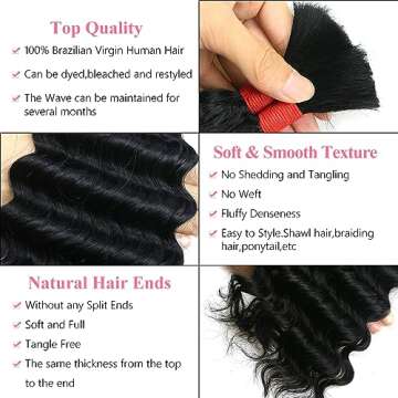Deep Wave Bulk Human Hair for Braiding No Weft 100 g (1 Pack-2 Bundles) 100% Unprocessed Brazilian Virgin Human Hair Extensions Human Braiding Hair For BOHO Braids Curly Deep Bulk 22 inch Jet Black #1