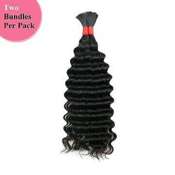 Deep Wave Bulk Human Hair for Braiding No Weft 100 g (1 Pack-2 Bundles) 100% Unprocessed Brazilian Virgin Human Hair Extensions Human Braiding Hair For BOHO Braids Curly Deep Bulk 22 inch Jet Black #1