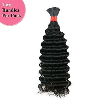 Deep Wave Bulk Human Hair for Braiding No Weft 100 g (1 Pack-2 Bundles) 100% Unprocessed Brazilian Virgin Human Hair Extensions Human Braiding Hair For BOHO Braids Curly Deep Bulk 22 inch Jet Black #1