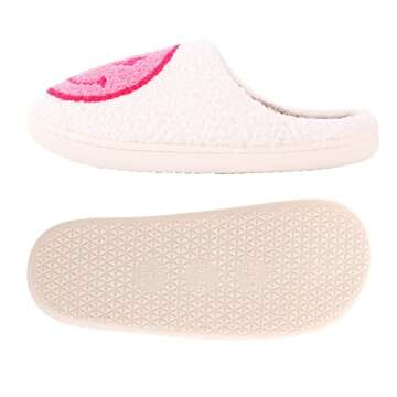 Qubuwalk Retro Lightning Bolt Smile Face Slippers Soft Plush Comfy Warm Fuzzy Slippers Women's Cozy ...