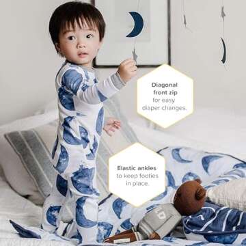 Burt's Bees Baby baby boys Pajamas, Zip-front Non-slip Footed Pjs, Organic Cotton and Toddler Sleepers, Whale of a Tale 2-pk, 18 Months US