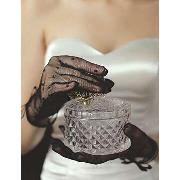 QRBTSCL Short Black Lace Gloves Tea Party Gloves Costumes Gloves for Wedding Dinner Party