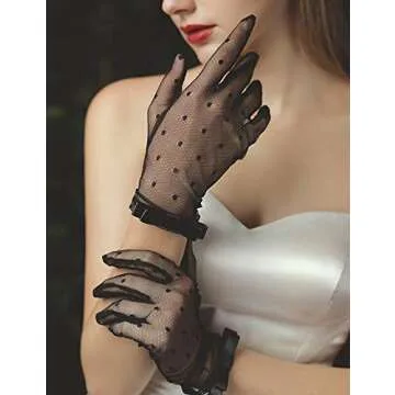 Elegant QRBTSCL Short Black Lace Gloves for Women