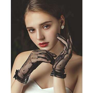 QRBTSCL Short Black Lace Gloves Tea Party Gloves Costumes Gloves for Wedding Dinner Party