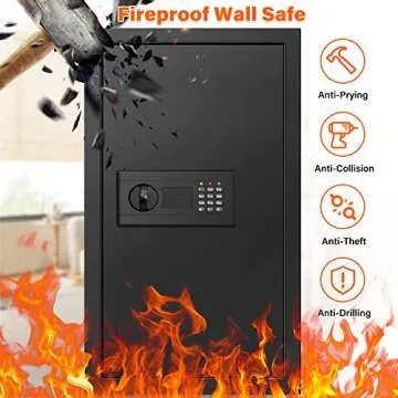 Nebakne 25.6" Tall Fireproof Wall Safes Between The Studs 16" Centers, Hidden Wall Safe with 2 Removable Shelf & Hidden Tray, Heavy Duty Wall Mount Safe for Firearms, Money, Jewelry, Passport Black