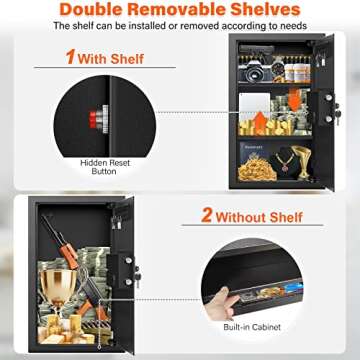Nebakne 25.6" Tall Fireproof Wall Safes Between The Studs 16" Centers, Hidden Wall Safe with 2 Removable Shelf & Hidden Tray, Heavy Duty Wall Mount Safe for Firearms, Money, Jewelry, Passport Black