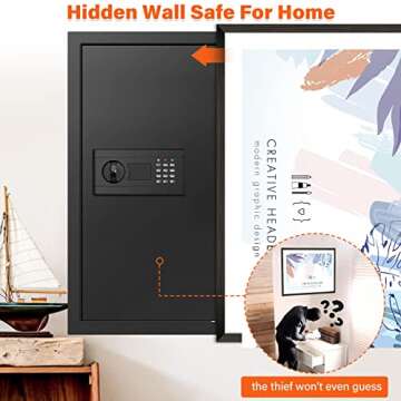 Nebakne 25.6" Tall Fireproof Wall Safes Between The Studs 16" Centers, Hidden Wall Safe with 2 Removable Shelf & Hidden Tray, Heavy Duty Wall Mount Safe for Firearms, Money, Jewelry, Passport Black