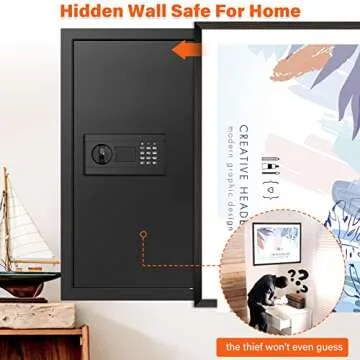 Nebakne 25.6" Tall Fireproof Wall Safes Between The Studs 16" Centers, Hidden Wall Safe with 2 Removable Shelf & Hidden Tray, Heavy Duty Wall Mount Safe for Firearms, Money, Jewelry, Passport Black