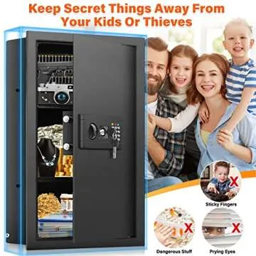 Nebakne 25.6" Tall Fireproof Wall Safes Between The Studs 16" Centers, Hidden Wall Safe with 2 Removable Shelf & Hidden Tray, Heavy Duty Wall Mount Safe for Firearms, Money, Jewelry, Passport Black