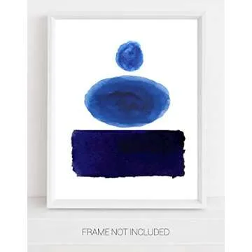 Abstract Dark Navy Blue Stacked Shapes Contemporary Wall Art | 11x14 UNFRAMED Print | Nordic Modern Mid Century Indigo, Blue & White Wall Decor.