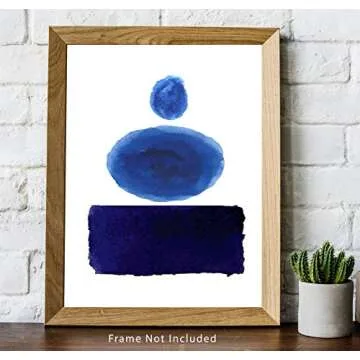 Abstract Dark Navy Blue Stacked Shapes Contemporary Wall Art | 11x14 UNFRAMED Print | Nordic Modern Mid Century Indigo, Blue & White Wall Decor.