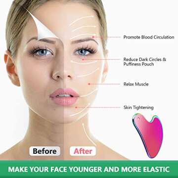 HappySmile Premium Stainless Steel Gua Sha Tool,Professional Gua Sha Facial Tools,GuaSha tool for Face Tighten Skin,Lymphatic Drainage,Massage Scraper for Facial Skin Care with Color Travel Pouch,Colorful