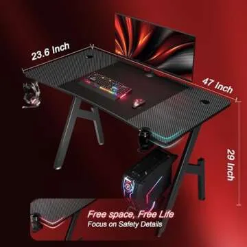 HLDIRECT Gaming Desk Ergonomic with Carbon Fiber Surface