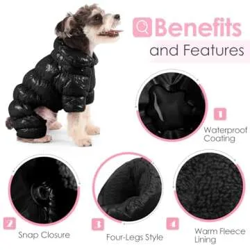 AOFITEE Dog Coat, Waterproof Dog Jacket for Winter, Fullbody Dog Coats Snowsuit, Windproof Puppy Down Jacket Puffer Coat, Fleece Winter Vest for Dogs, Cold Weather Dog Coats for Small Dogs, Black, S