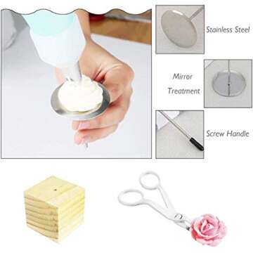 Sindh, Cake Flower Nail and Cake Lifter Kit, Stainless-Steel Decor Baking Tools for Icing Flowers Decoration - 2 Flower Lifters and 4 Flower Nails