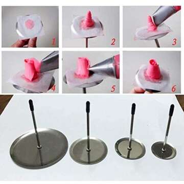 Sindh, Cake Flower Nail and Cake Lifter Kit, Stainless-Steel Decor Baking Tools for Icing Flowers Decoration - 2 Flower Lifters and 4 Flower Nails