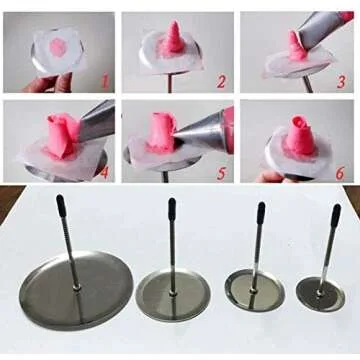 Sindh, Cake Flower Nail and Cake Lifter Kit, Stainless-Steel Decor Baking Tools for Icing Flowers Decoration - 2 Flower Lifters and 4 Flower Nails