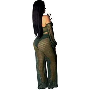 Elegant Two Piece Bikini Sets for Women Vacation Sexy Green Off The Shoulder Tube Top Long Straight Pants Cover Ups Swimwear Beach with Bandage(Small)