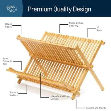 RoyalHouse Premium Natural Bamboo Dish Rack, Collapsible Dish Drainer, Foldable and Compact Dish Drying Rack for Kitchen Counter