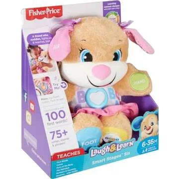 Fisher-Price Baby & Toddler Toy Laugh & Learn Smart Stages Sis Musical Plush with Lights & Phrases for Infants Ages 6+ Months