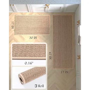 MontVoo Rugs and Mats Washable [2 PCS] Non-Skid Natural Rubber Runner Rugs Set for Kitchen Floor Front of Sink, Hallway, Laundry Room 17"x30"+17"x47" (Oats)