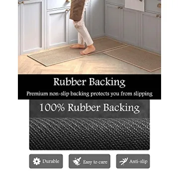 MontVoo Rugs and Mats Washable [2 PCS] Non-Skid Natural Rubber Runner Rugs Set for Kitchen Floor Front of Sink, Hallway, Laundry Room 17"x30"+17"x47" (Oats)