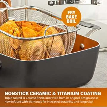Gotham Steel Nonstick Copper Deep Square Casserole Set 6 Quart