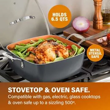Gotham Steel Nonstick Copper Deep Square Casserole Set 6 Quart
