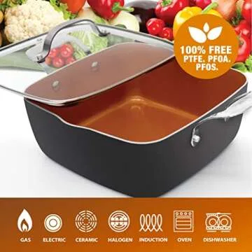Gotham Steel Nonstick Copper Deep Square Casserole Set 6 Quart