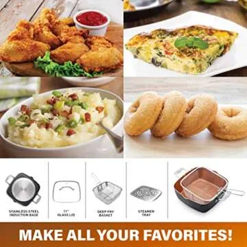 Gotham Steel Nonstick Copper Deep Square Casserole Set 6 Quart