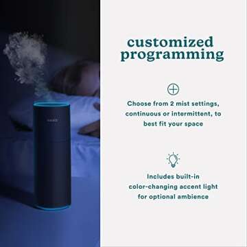 Homedics Portable Humidifier - Small Air Humidifiers for Bedroom, Plants, Office, Travel - Cool Mist Humidifiers, Color-Changing Accent Light, 2 Mist Settings, Black