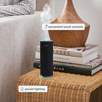 Homedics Portable Humidifier - Small Air Humidifiers for Bedroom, Plants, Office, Travel - Cool Mist Humidifiers, Color-Changing Accent Light, 2 Mist Settings, Black