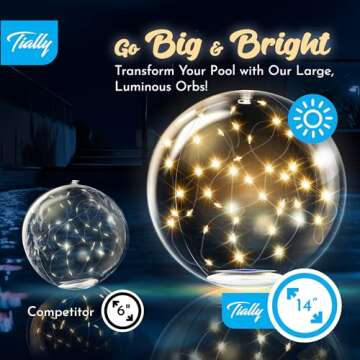 TIALLY Fairy Floating Pool Lights Solar Powered - 14" Inflatable Glow Balls for Pool, Solar Floating Lights for Pool, Floating Solar Pool Lights for Inground Pools, Pool Decorations Outdoor (2 Pack)