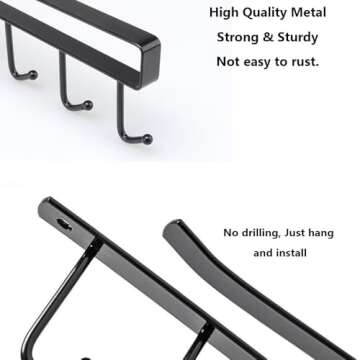 Oniapro 2 Pack Storage Mug Hooks Rack Under Cabinet, 6 Hooks Cup Holder Hanger, Ties Belts Scarf Hanging Hook Rack, Mug Hook Hanger Under Shelf Without Drilling Kitchen Utensil Hanger