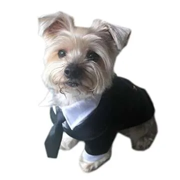 Alfie Pet - Oscar Formal Tuxedo with Black Tie and Red Bow Tie - Color: Black, Size: XS