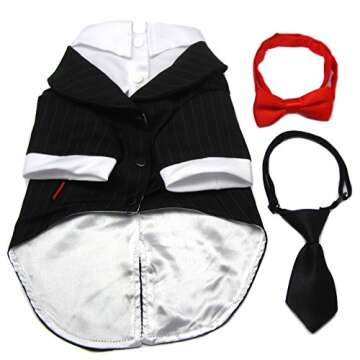 Alfie Pet - Oscar Formal Tuxedo with Black Tie and Red Bow Tie - Color: Black, Size: XS