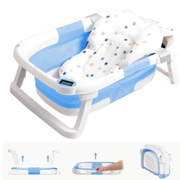 napei Collapsible Baby Bathtub,Baby Bath Tub with Soft Cushion & Thermometer,Baby Bathtub Newborn to...