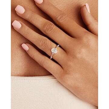 PAVOI 14K Yellow Gold Plated 1.25CT Oval Cubic Zirconia Promise Engagement Ring | Solitaire Wedding ...