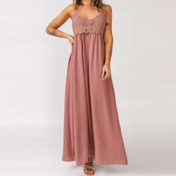 Women's 2024 Spaghetti Straps Lace Maxi Dress Summer Style